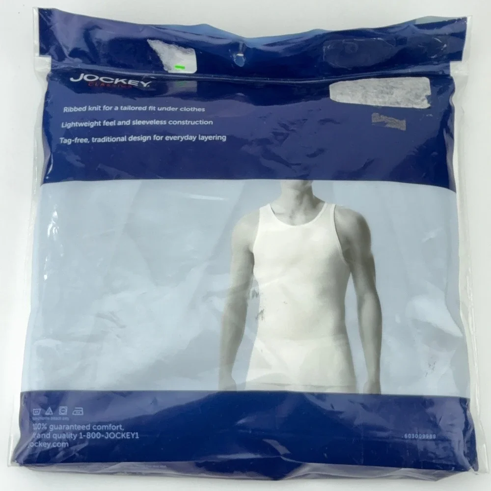 Jockey Classics 2-Pack A-Shirts 2XLT Tall Man Diamond White Ribbed Cotton Tank